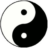 The classic yin and yang symbol with half in black and and half in white