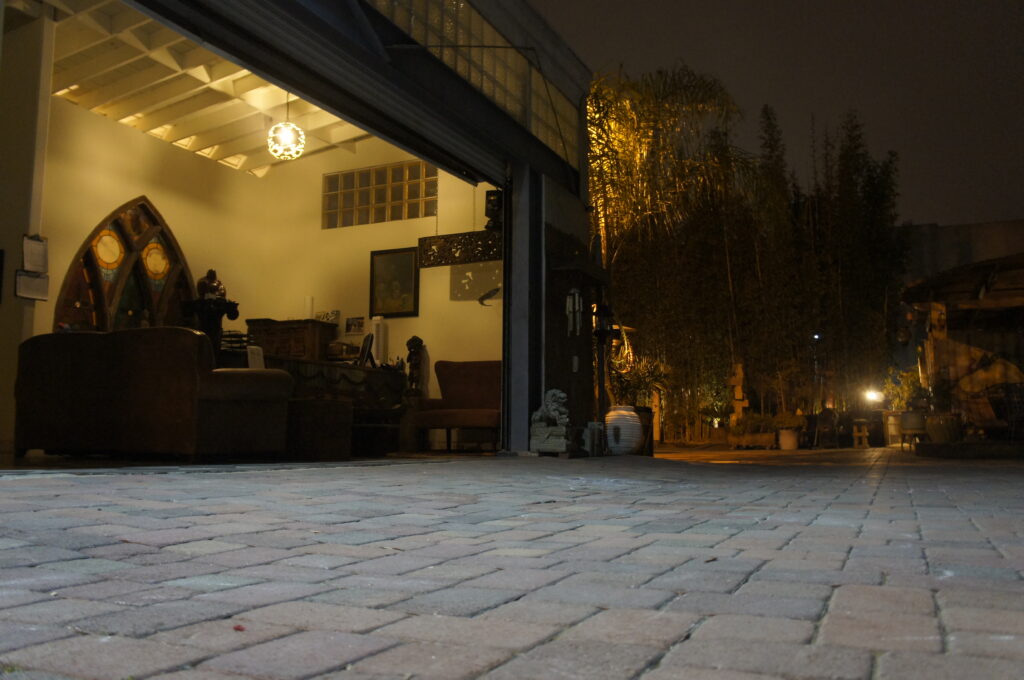 the indoor outdoor space at night taken from the ground where occupational therapists work